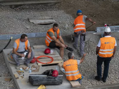 železni&scaron;ka postaja Ljubljanadelavcivarnost pri delu29.08.2025 - Ozelenjevanju nadstre&scaron;nic nad železni&scaron;kimi peroni - gradbi&scaron;če - gradnja glavne železni&scaron;ke postaja LjubljanaFoto: Nik Erik Neubauer 
