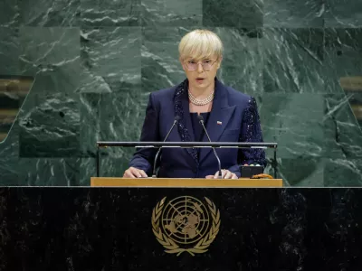 Slovenian President Natasa Pirc Musar addresses the 80th United Nations General Assembly at U.N. headquarters in New York, U.S., September 23, 2025. REUTERS/Eduardo Munoz