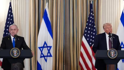 President Donald Trump speaks during a news conference with Israel's Prime Minister Benjamin Netanyahu in the State Dining Room of the White House, Monday, Sept. 29, 2025, in Washington. (AP Photo/Alex Brandon)