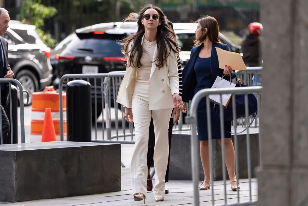 Charlie Javice arrives at Manhattan federal court, Monday, Sept. 29, 2025, in New York. (AP Photo/Yuki Iwamura)