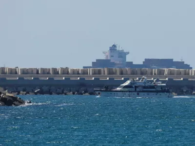An intercepted vessel from the Global Sumud Flotilla moves towards Ashdod Port, after Israel intercepted some of the vessels of the Flotilla aiming to reach Gaza and break Israel's naval blockade, in southern Israel, October 2, 2025. REUTERS/Ammar Awad