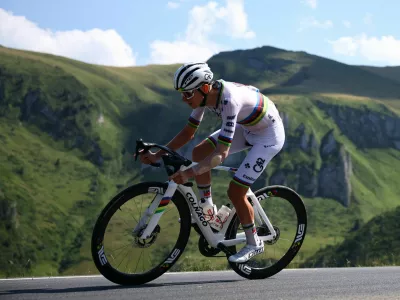 Cycling - Tour de France - Stage 12 - Auch to Hautacam - Auch, France - July 17, 2025 UAE Team Emirates XRG's Tadej Pogacar in action during Stage 12 REUTERS/Sarah Meyssonnier