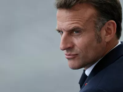 FILE PHOTO: French President Emmanuel Macron attends the annual Bastille Day military ceremony on the Place de la Concorde in Paris, France, July 14, 2025. REUTERS/Gonzalo Fuentes/File Photo