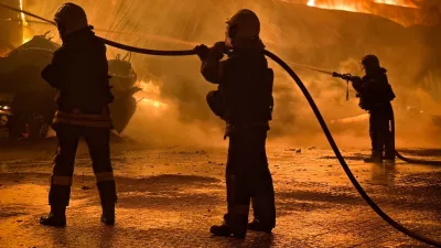 Firefighters work at the site of a Russian drone strike, amid Russia's attack on Ukraine, in Odesa region, Ukraine, in this handout picture released October 9, 2025. Press service of the State Emergency Service of Ukraine in Odesa region/Handout via REUTERS ATTENTION EDITORS - THIS IMAGE HAS BEEN SUPPLIED BY A THIRD PARTY. MUST NOT OBSCURE LOGO.