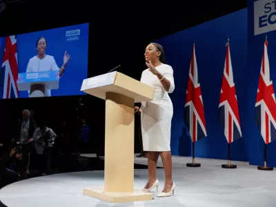 Britain's Conservative Party Leader Kemi Badenoch delivers her keynote speech, on the final day of the Conservative Party conference, in Manchester, Britain, October 8, 2025. REUTERS/Temilade Adelaja