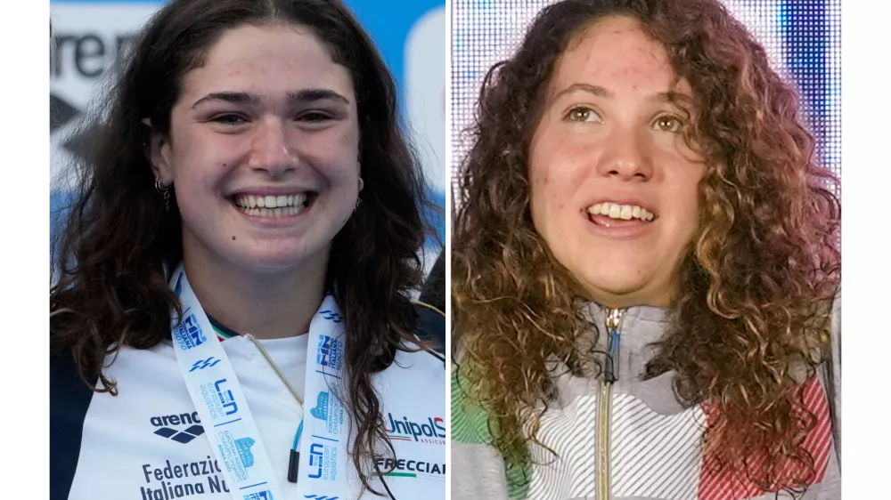 FILE - This photo combination shows Italy's Benedetta Pilato, left, in Rome, Aug. 13, 2022. and Italy's Chiara Tarantino in Otopeni, Romania, Dec. 5, 2023. (AP Photo/Andrew Medichini, Vadim Ghirda)