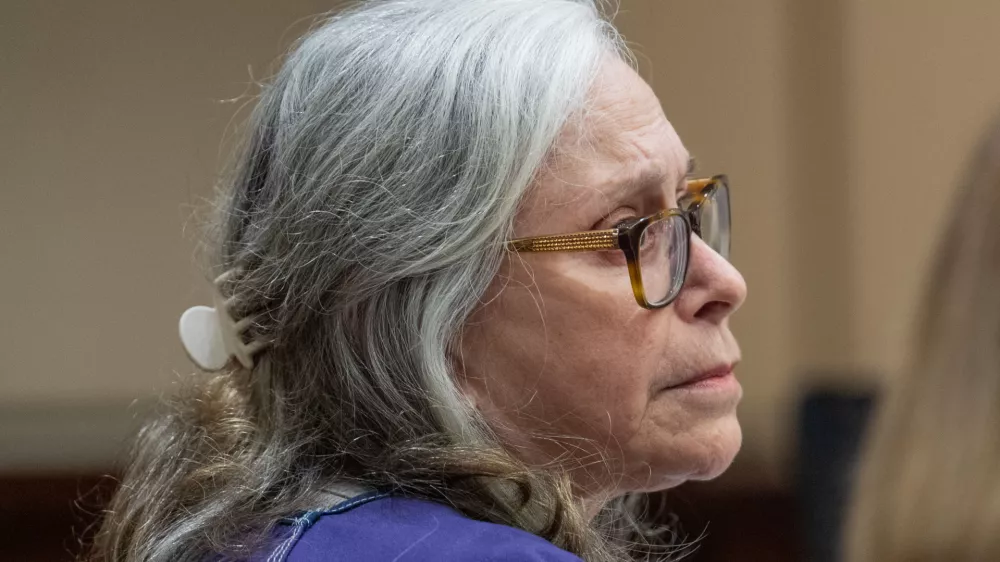 Donna Adelson listens to statements made on her behalf by family friends during her sentencing for her role in the murder of Dan Markel, Monday, Oct. 13, 2025. (Alicia Devine/Tallahassee Democrat via AP, Pool, File)