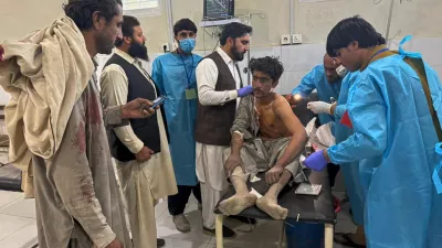 A man, who was injured in the clashes between Pakistan and Afghan forces in border area, receives medical treatment at a hospital in Chaman, a town on the Pakistan side of the border, Wednesday, Oct. 15, 2025. (AP Photo/H. Achakzai)