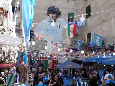 NAPLES, ITALY - MAY 23: Spaning quarters at the Maradona mural, celebrating the fouth champioschip 2025,SSC NAPOLI 25, 2025 in Naples, Italy Copyright: xx,Image: 1003695704, License: Rights-managed, Restrictions:, Model Release: no