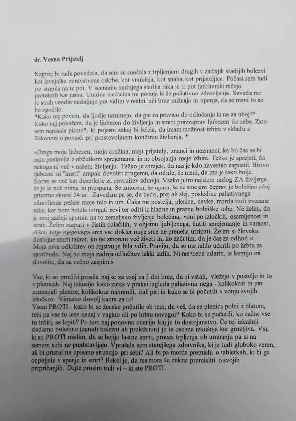 Pismo dr. Vesne Prijatelj / Foto: Uredni&scaron;tvo