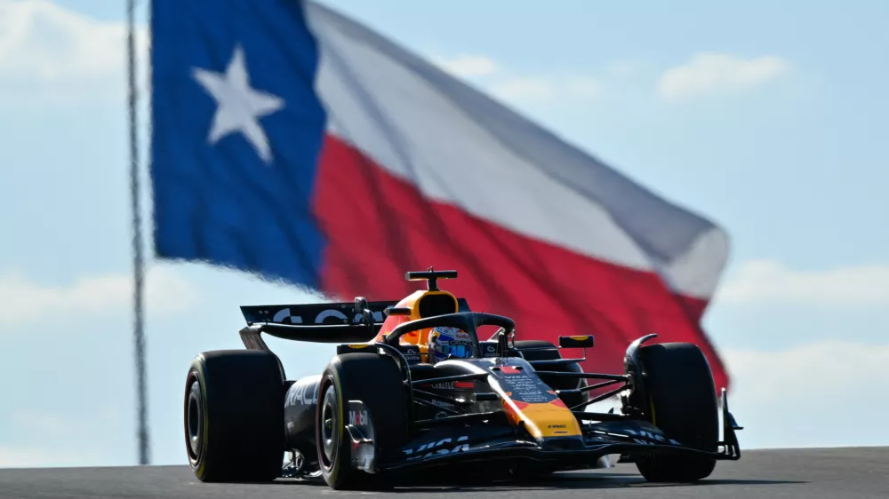 Oct 17, 2025; Austin, TX, USA; Oracle Red Bull Racing driver Max Verstappen (1) of Team Netherlands drives during qualifying for the Sprint race in the US Grand Prix at Circuit of The Americas Austin. Mandatory Credit: Jerome Miron-Imagn Images
