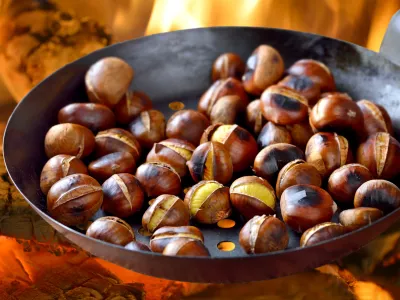 Roasting chestnuts in a special pan over an open fire / Foto: Kabvisio