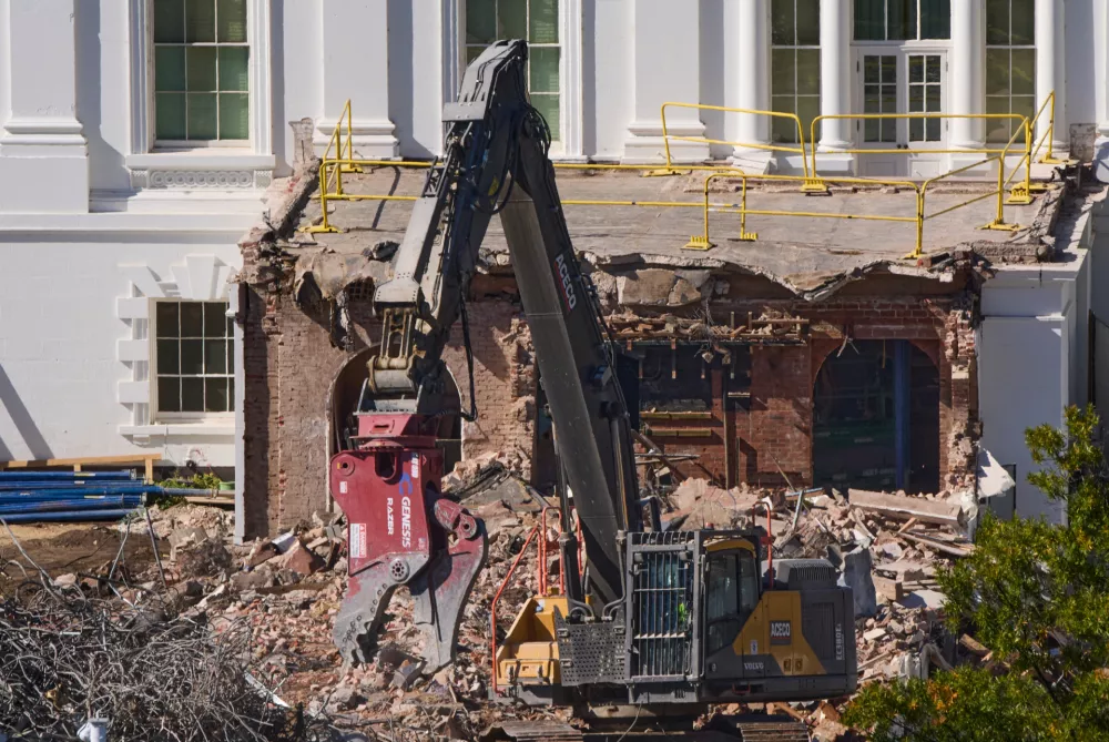 Work continues on a largely demolished part of the East Wing of the White House, Thursday, Oct. 23, 2025, in Washington, before construction of a new ballroom. (AP Photo/Jacquelyn Martin)