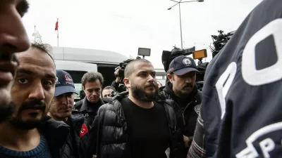 ISTANBUL, TURKIYE - APRIL 20: Faruk Fatih Ozer, the founder of the crypto exchange Thodex, is brought to Istanbul Airport on April 20, 2023 in Istanbul, Turkiye. Crypto money exchange Thodex's founder Faruk Fatih Ozer, who was extradited to Turkiye by the Albanian Ministry of Justice, was brought to Istanbul on Thursday. The plane carrying Ozer, whose extradition to Turkiye was decided by the Durres Court of Appeals in Albania, took off from the Albanian capital Tirana in the morning and landed at Istanbul Airport at 10:15 a.m. Istanbul Airport Police Department took custody of Ozer on arrival. Berk Ozkan / Anadolu Agency/ABACAPRESS.COM,Image: 770656557, License: Rights-managed, Restrictions:, Model Release: no