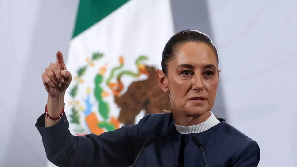 FILE PHOTO: Mexico's President Claudia Sheinbaum speaks during a press conference at the National Palace in Mexico City, Mexico November 3, 2025. REUTERS/Henry Romero/File Photo