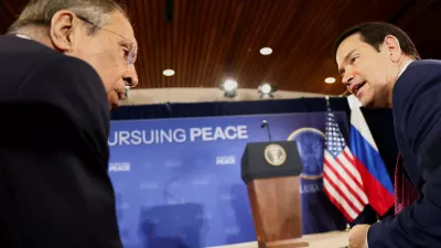 FILE PHOTO: Russian Foreign Minister Sergei Lavrov and U.S. Secretary of State Marco Rubio talk as they attend a press conference held by U.S. President Donald Trump and Russian President Vladimir Putin following their meeting to negotiate an end to the war in Ukraine, at Joint Base Elmendorf-Richardson, in Anchorage, Alaska, U.S., August 15, 2025. REUTERS/Kevin Lamarque/File Photo