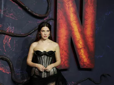 Cast member Millie Bobby Brown attends the screening for the final season of the television series "Stranger Things", at Odeon Luxe Leicester Square in London, Britain, November 13, 2025. REUTERS/Isabel Infantes