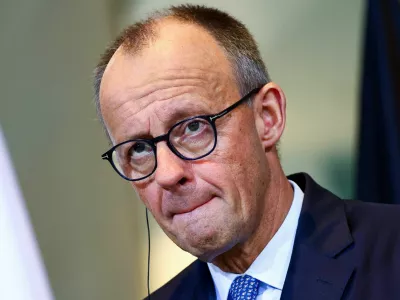 German Chancellor Friedrich Merz attends a press conference with Cyprus' President Nikos Christodoulides (not pictured), at the Chancellery Berlin, Germany, November 14, 2025. REUTERS/Lisi Niesner