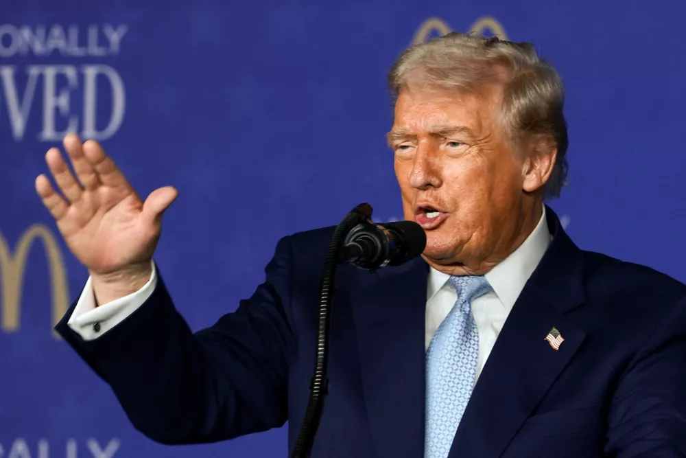 U.S. President Donald Trump delivers remarks at the McDonald's Impact Summit at the Westin Hotel in Washington, D.C., U.S., November 17, 2025. REUTERS/Evelyn Hockstein