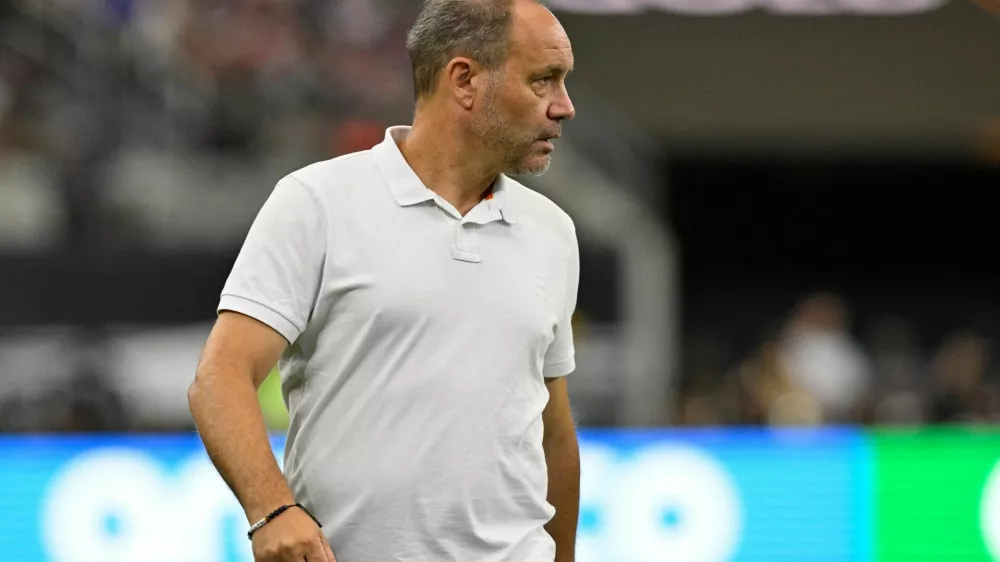 FILE PHOTO: Jun 22, 2025; Arlington, Texas, USA; Haiti head coach Sebastien Migne looks on during the first half against the United States of America during a group stage match of the 2025 Gold Cup at AT&T Stadium. Mandatory Credit: Jerome Miron-Imagn Images/File Photo