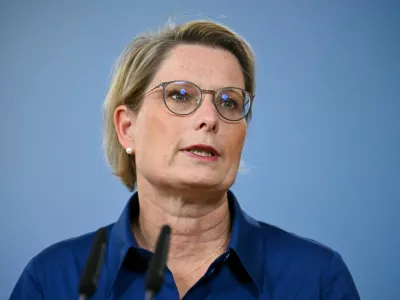 German Justice Minister Stefanie Hubig delivers a press statement following the arrest of a Ukrainian man in Italy, suspected of coordinating the 2022 Nord Stream pipeline sabotage, in Berlin, Germany August 21, 2025. REUTERS/Annegret Hilse