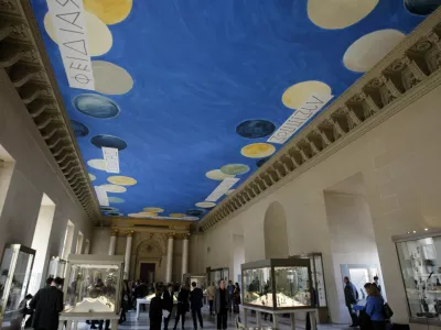 View of the The Louvre's large new gallery ceiling by Cy Twombly, known for his abstract paintings only the third contemporary artist given the honor of designing a permanent work for the museum, in Paris, Tuesday, March 23, 2010. (AP Photo/Christophe Ena)