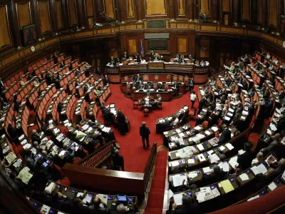 A view of Italy's Senate during a debate in Rome July 14, 2011. The Italian austerity budget worth nearly 48 billion euros was approved by the upper house of parliament on Thursday, overcoming its first parliamentary hurdle. REUTERS/Tony Gentile (ITALY - Tags: POLITICS BUSINESS)