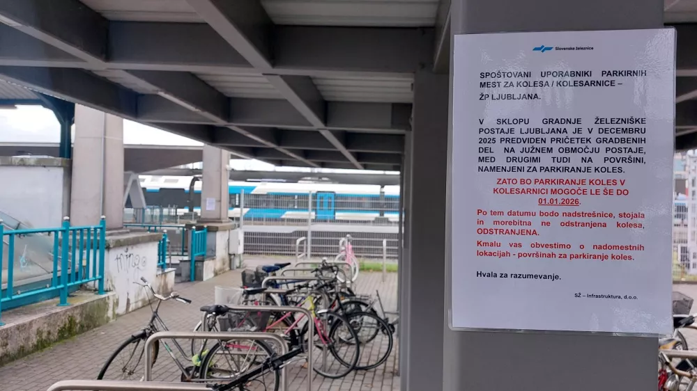 Kolesarnica pri ŽP Ljubljana ostaja do 1. januarja 2026, uporabniki opozarjajo na neurejene razmere. Foto: Miha Pav&scaron;ek
