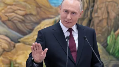 Russian President Vladimir Putin gestures speaking to Russian journalists after the summit of the Collective Security Treaty Organisation (CSTO) in Bishkek, Kyrgyzstan, on Thursday, Nov. 27, 2025. (Alexei Nikolsky, Sputnik, Kremlin Pool Photo via AP)