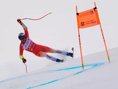 Switzerland's Marco Odermatt competes during a World Cup men's super-G skiing race, Thursday, Nov. 27, 2025, in Copper Mountain. (AP Photo/Robert F. Bukaty)