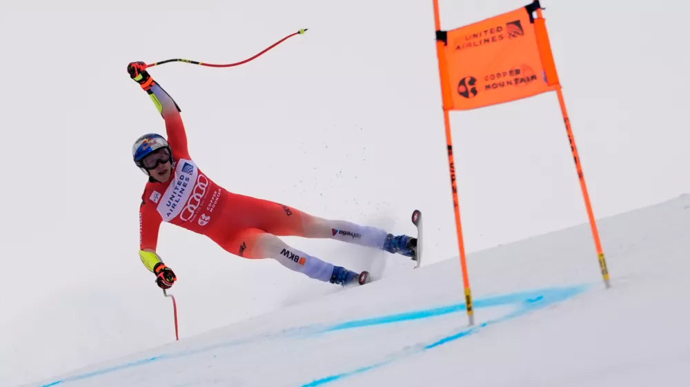 Switzerland's Marco Odermatt competes during a World Cup men's super-G skiing race, Thursday, Nov. 27, 2025, in Copper Mountain. (AP Photo/Robert F. Bukaty)