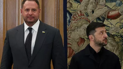 FILE PHOTO: Ukraine's President Volodymyr Zelenskiy and Head of the Office of the President of Ukraine Andriy Yermak pose for the press, as they meet with Spain's King Felipe (not pictured), at the Zarzuela Palace, in Madrid, Spain, November 18, 2025. REUTERS/Violeta Santos Moura/File Photo