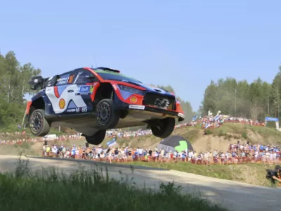 Hyundai i20 N Rally1,Adrien Fourmaux-Alexandre Coria. in action during the WRC Delfi Rally Estonia 2025 in Tartu, Estonia, July 18, 2025. Photo/Jan Honza (CTK via AP Images)