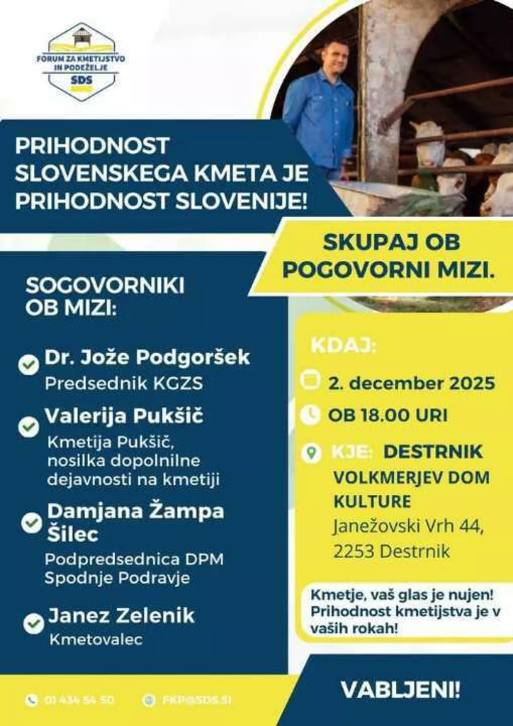 Vabilo, Forum za kmetijstvo in podeželje SDS. Foto: SDS