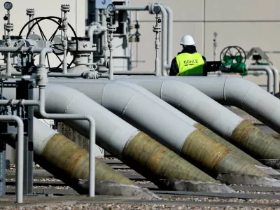 FILE PHOTO: Pipes at the landfall facilities of the 'Nord Stream 1' gas pipeline are pictured in Lubmin, Germany, March 8, 2022. REUTERS/Hannibal Hanschke/File Photo
