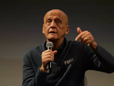 Soccer Football - FIFA World Cup 2026 - Panel with FIFA's Chief of Global Football Development Arsene Wenger, FIFA's Chief Football Officer Jill Ellis, FIFA's Director of Innovation Johannes Holzmuller and former referee Pierluigi Collina - Washington D.C., District of Columbia, U.S. - December 4, 2025 Former referee Pierluigi Collina speaks during the panel REUTERS/Jeenah Moon