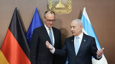 12 July 2025, ---, Jerusalem: German Chancellor Friedrich Merz (L) stands next to Benjamin Netanyahu, Prime Minister of Israel, before talks at the seat of government. Merz's inaugural visit to Israel will focus on stabilizing the ceasefire in Gaza, the ongoing peace process and German-Israeli relations. Photo: Michael Kappeler/dpa