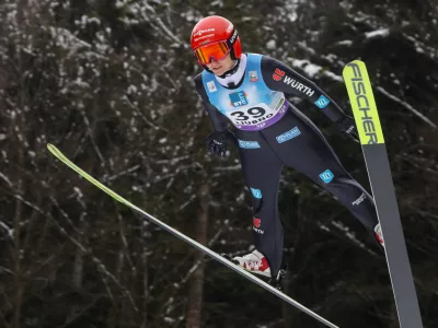 - Katharina Schmid, Nemčija,- 15.02.2025. - Svetovni pokal v smučarskih skokih za ženske Ljubno 2025.//FOTO: Bojan Velikonja