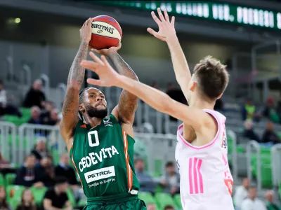 DJ Stewart in action during ABA League 2025/2026 basketball match between Cedevita Olimpija (SLO) and Mega Superbet (SRB) in SRC Stozice, Ljubljana, Slovenia on October 5, 2025. Photo: Filip Barbalic
