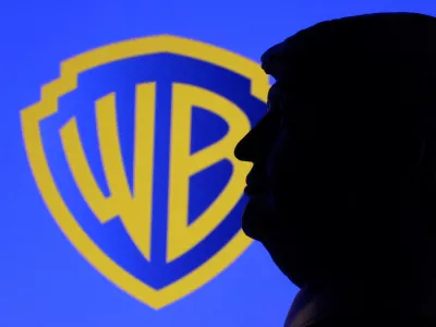 A 3D-printed miniature model depicting U.S. President Donald Trump appears in front of the Warner Bros logo in this illustration taken December 8, 2025. REUTERS/Dado Ruvic/Illustration