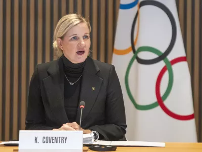 09 December 2025, Switzerland, LausanneIOC President, Kirsty Coventry speaks in a press conference was to present the upcoming Cortina d'Ampezzo 2026 Winter Olympics at IOC Executive Bord Meeting 2025 (International Olympic Committee) and took place at IOC Headquarters in Lausanne. PhotoEric Dubost/ZUMA Press Wire/dpa