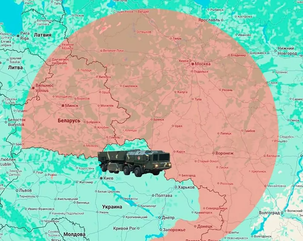The FSB published a map of the possible strike radius of Ukrainian long-range Sapsan missiles, the production of which was allegedly hit by the Russian Armed Forces.,Image: 1029378257, License: Rights-managed, Restrictions: ***HANDOUT image or SOCIAL MEDIA IMAGE or FILMSTILL for EDITORIAL USE ONLY! * Please note: Fees charged by Profimedia are for the Profimedia's services only, and do not, nor are they intended to, convey to the user any ownership of Copyright or License in the material. Profimedia does not claim any ownership including but not limited to Copyright or License in the attached material. By publishing this material you (the user) expressly agree to indemnify and to hold Profimedia and its directors, shareholders and employees harmless from any loss, claims, damages, demands, expenses (including legal fees), or any causes of action or allegation against Profimedia arising out of or connected in any way with publication of the material. Profimedia does not claim any copyright or license in the attached materials. Any downloading fees charged by Profimedia are for Profimedia's services only. * Handling Fee Only ***, Model Release: no