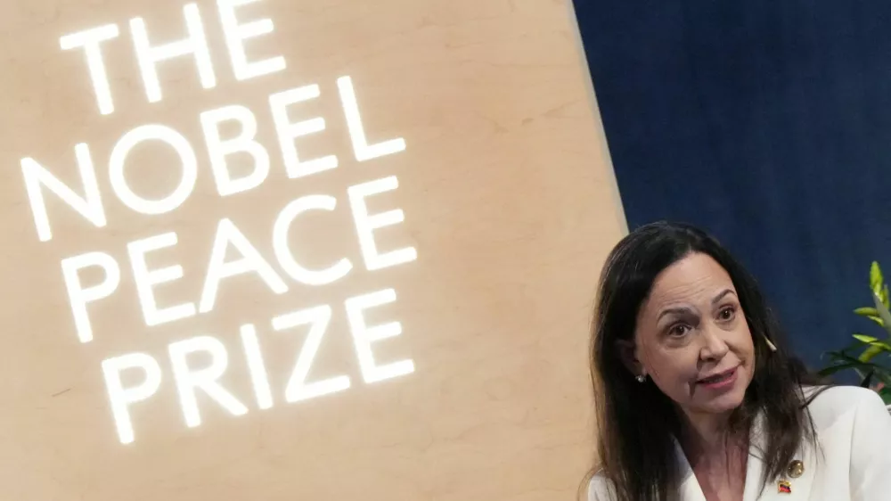 Nobel Peace Prize 2025 laureate Maria Corina Machado attends a press conference at the Grand Hotel in Oslo, Norway, December 11, 2025. REUTERS/Tom Little