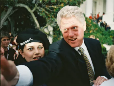 EXCLUSIVE: November 1996, Washington, DC, USA: US President Bill Clinton and White House intern Monica Lewinsky at a celebration on the White House South Lawn the day after Clinton was re-elected to his second term. Clinton called his fight against impeachment a "badge of honour" and his affair with White House intern Monica Lewinsky "morally indefensible" in a CBS television interview. In the hour-long interview on CBS' 60 Minutes, two days before publication of his memoir "My Life," Clinton said he was proud of his successful fight against impeachment.,Image: 142282068, License: Rights-managed, Restrictions: EXCLUSIVE; SPECIAL RATES APPLY, Model Release: no / Foto: Profimedia