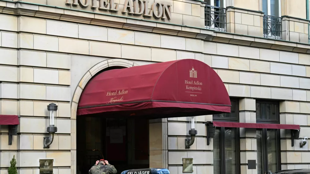 One of the entrances of the Hotel Adlon, as Ukrainian and U.S. delegates said to be meeting ahead of Monday's summit between Ukrainian President Volodymyr Zelenskiy and European leaders, in Berlin, Germany, December 14, 2025. REUTERS/Annegret Hilse