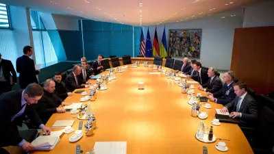 Ukraine's President Volodymyr Zelenskiy, senior Ukrainian negotiator Rustem Umerov and German Chancellor Friedrich Merz meet with U.S. President Donald Trump's son-in-law Jared Kushner, U.S. Special Envoy to the Middle East Steve Witkoff and NATO Supreme Allied Commander Europe (SACEUR), U.S. Air Force General Alexus Grynkewich, amid Russia's attack on Ukraine, in Berlin, Germany, December 14, 2025. Ukrainian Presidential Press Service/Handout via REUTERS ATTENTION EDITORS - THIS IMAGE HAS BEEN SUPPLIED BY A THIRD PARTY. DOCUMENTS BLURRED BY SOURCE.   TPX IMAGES OF THE DAY
