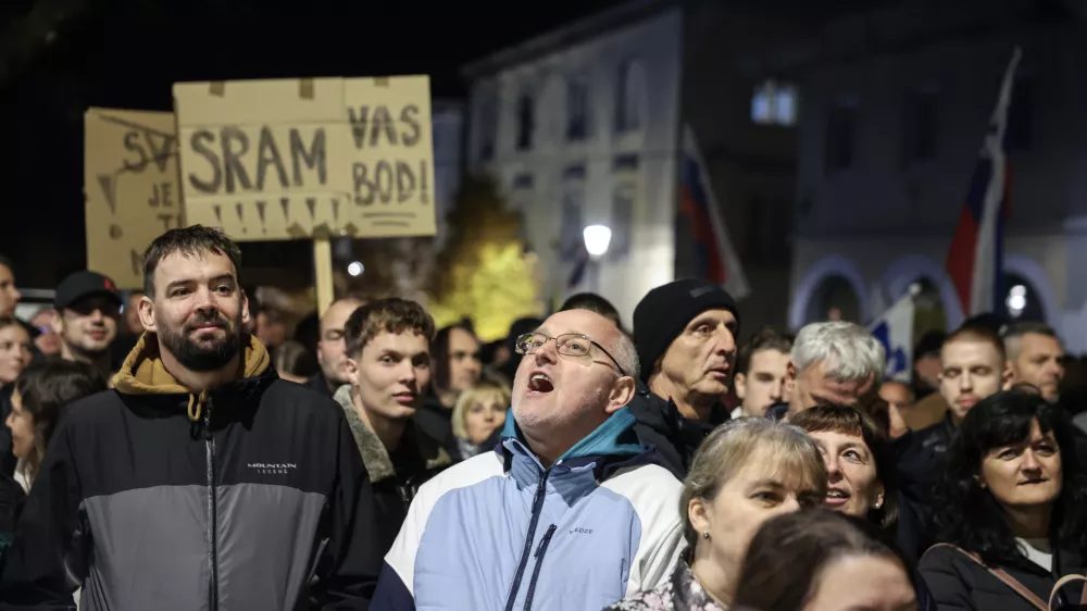 - 28.10.2025 - Izredna skup&scaron;čina občine Novo Mesto s svetniki in predstavniki vlade in protest proti romskemu nasilju z naslovom Dovolj je!//FOTO: Jaka Gasar