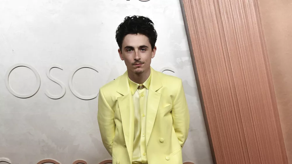 Timothee Chalamet arrives at the Oscars on Sunday, March 2, 2025, at the Dolby Theatre in Los Angeles. (Photo by Richard Shotwell/Invision/AP)