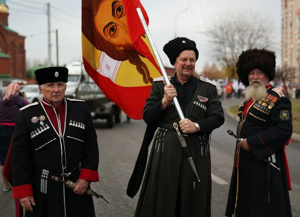 8320481 20.11.2022 People attend a religious procession in support of the Russian military operation in Ukraine, in Krasnodar, Russia.,Image: 738858401, License: Rights-managed, Restrictions: Editors' note: THIS IMAGE IS PROVIDED BY RUSSIAN STATE-OWNED AGENCY SPUTNIK., Model Release: no
