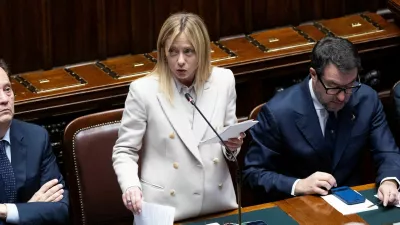 Italy's Prime Minister Giorgia Meloni speaks at the the lower house of Parliament, ahead of a European Union leaders' summit, in Rome, Italy, December 17, 2025. REUTERS/Remo Casilli